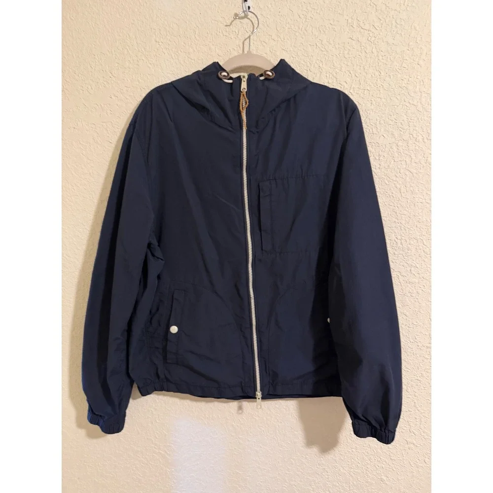 J. Crew Mens XL‎ Navy Blue Hooded Windbreaker Full Zip Cotton Nylon Jacket